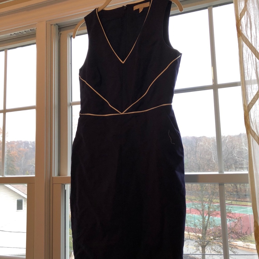 Banana Republic Navy and White V Neck Dress
